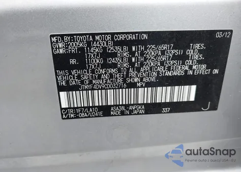 2012 Toyota Rav4 Limited из США, поврежденный, VIN JTMYF4DV9CD032716